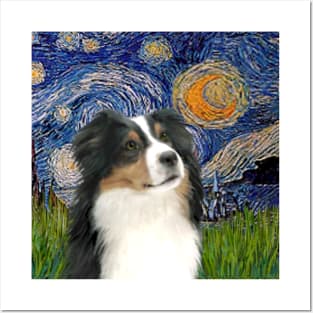 Starry Night by Van Gogh with an Australian Shepeherd Posters and Art